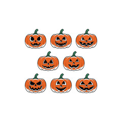Set of Halloween Pumpkins with Scary Jack O’ Lantern Faces Illustration