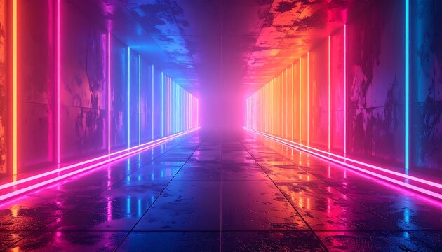 Neon tunnel with colorful lights