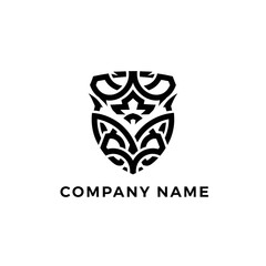 Obraz premium Ornate black shield logo intricate pattern design company branding emblem.