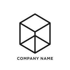 Simple Black Line Art Cube Logo Design.