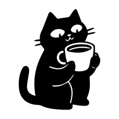 Doodle cat coffee cup logo template, Cat and coffee logo, logo for a coffee shop or cafe business.
