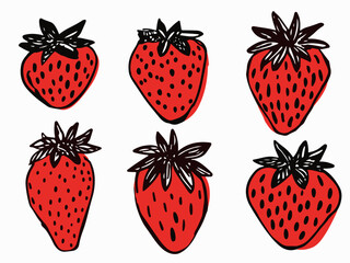 hand-drawn set of berry strawberry. vector illustration. Editable Vector