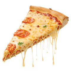 pizza slice with melted cheese isolated on white