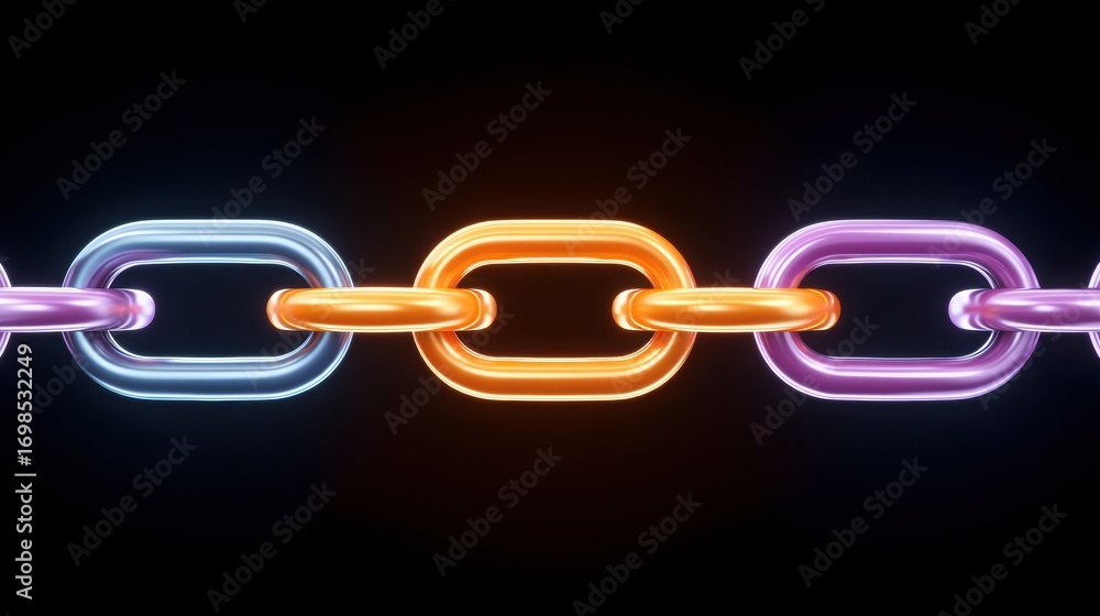 Aufkleber a vibrant, digital representation of interconnected links in various colors against a dark backgroun