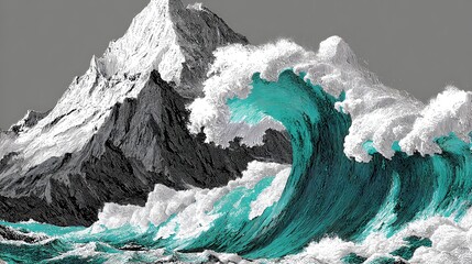 Digital wave horizon in electric cyan and black, soft ambient lights, open central focus 