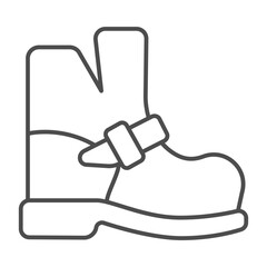 Boot with belt thin line icon, autumn footwear concept. Vector graphics. Leather boot for men sign on white background, outline style icon for mobile or web design.