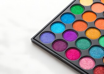 Naklejka premium Colorful Glitter Eyeshadow Palette on White Background