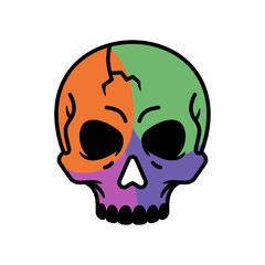 Vibrant, colorful skull design with cracked details, perfect for Halloween or edgy apparel