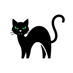 Spooky black cat with glowing green eyes and sharp fangs, perfect for Halloween