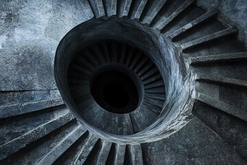 spiraling stairs disappearing into a black hole optical illusion