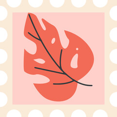 Abstract red monstera leaf illustration on pastel background, ideal for tropical and modern botanical wall art.