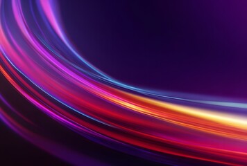 Multicolor Abstract Light Trails on Dark Purple Background with Flowing Curves, Motion, and Futuristic Glow

