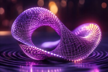 twisting Möbius strip glowing with fractal patterns optical illusion