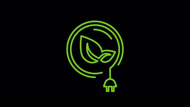 eco energy logo sign icon line animation design with stylized leaf plug video footage 