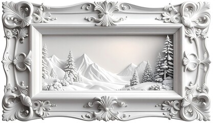 Ornate white frame with winter landscape