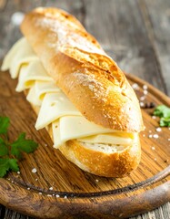 Cheese sandwich on a long baguette