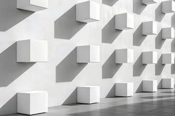 Abstract White Cubes Wall Pattern Sunlight Shadows