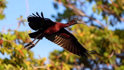 Scarlet ibis in flight