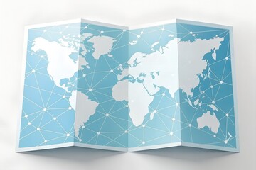 Folded World Map Illustration Light Blue Hues