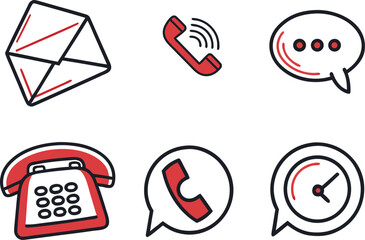Communication Icons: Envelope, Phone, Chat Bubble, and Clock