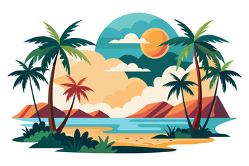 Obraz premium vector illustration of a tropical beach