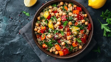 Colorful quinoa salad with chickpeas and vegetables.