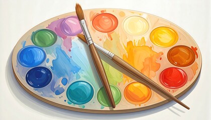 Colorful paint palette with brushes