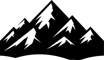 Mountain Silhouette Icon with Snow Peaks and Nature Landscape in Black and White Vector Illustration Flat Design