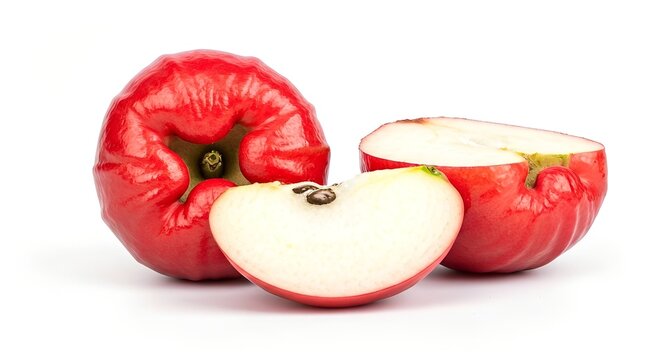 Fresh Rose Apples: Whole and Sliced Tropical Fruit Display on White
