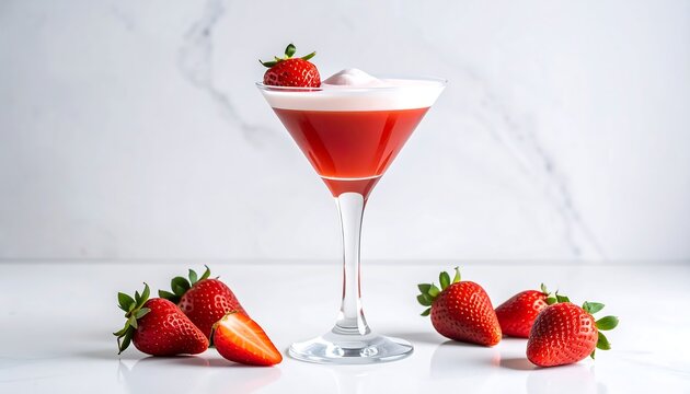 Red cocktail with strawberries - Powered by Adobe