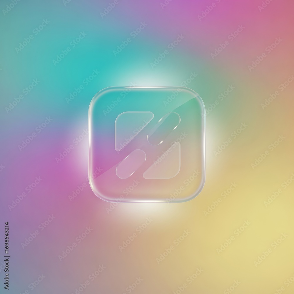 Fototapete glassy square icon with abstract design on a vibrant gradient background with soft lighting effects