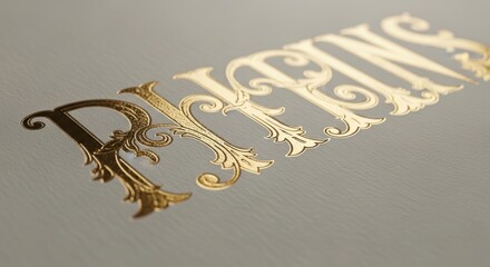Elegant gold embossed lettering on textured surface