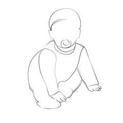 One continuous single drawing line art flat doodle pacifier, child, sitting, childhood, small, innocence. Isolated image hand draw contour on a white background, hand drawn, not AI