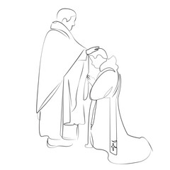 One continuous single drawing line art flat doodle religion, person, priest, adult, spirituality, christianity, church. Isolated image hand draw contour on a white background, hand drawn, not AI