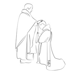 One continuous single drawing line art flat doodle religion, person, priest, adult, spirituality, christianity, church. Isolated image hand draw contour on a white background, hand drawn, not AI