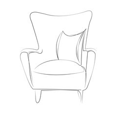 One continuous single drawing line art flat doodle cushion, furniture, chair, design, pillow, armchair, comfortable, seat. Isolated image hand draw contour on a white background, hand drawn, not AI