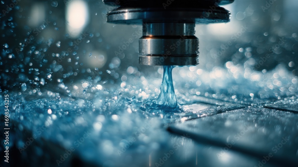 Poster a precision shot of an injection system pouring ecofriendly resin into a blade mould showcasing the 