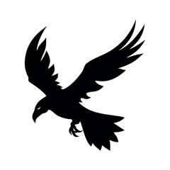 Raven flying logo featuring ornamental feather shapes in decorative style Vector illustration
