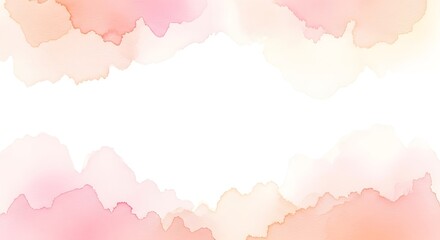 Soft watercolor splashes in pastel pink and orange isolated on white background
