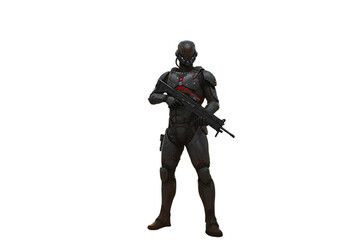 Naklejka premium Futuristic soldier with weapon isolated on transparent background
