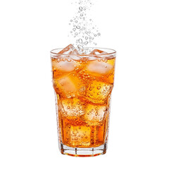 Illustration of a refreshing glass of iced cola with bubbles and ice cubes isolated on transparent background