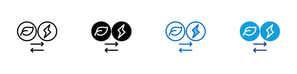 Fototapeta premium Energy Exchange Multiple Style Icon Design Vector - Circular arrows between a leaf and a lightning bolt represent the exchange between natural and electric energy