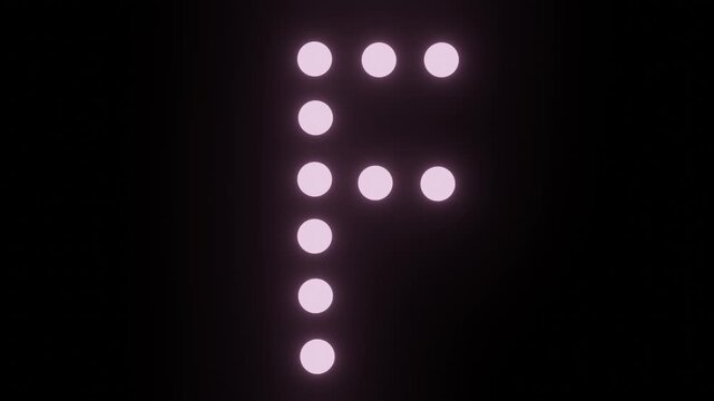 Flashing light pink dot matrix letter F on black background