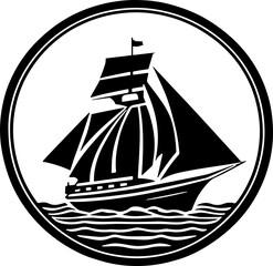 Sailing or fishing boat or ship on the sea
