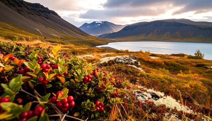 Scenic autumn landscape with berries