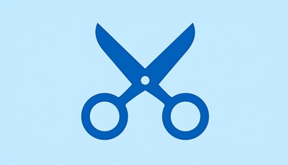 Simple blue scissors icon on a light blue background