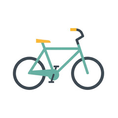 Fototapeta premium Illustration of a simple, flat design of a teal and yellow bicycle on a transparent background