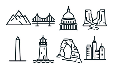Obraz premium Iconic american landmarks: mountains, bridges, monuments, skylines