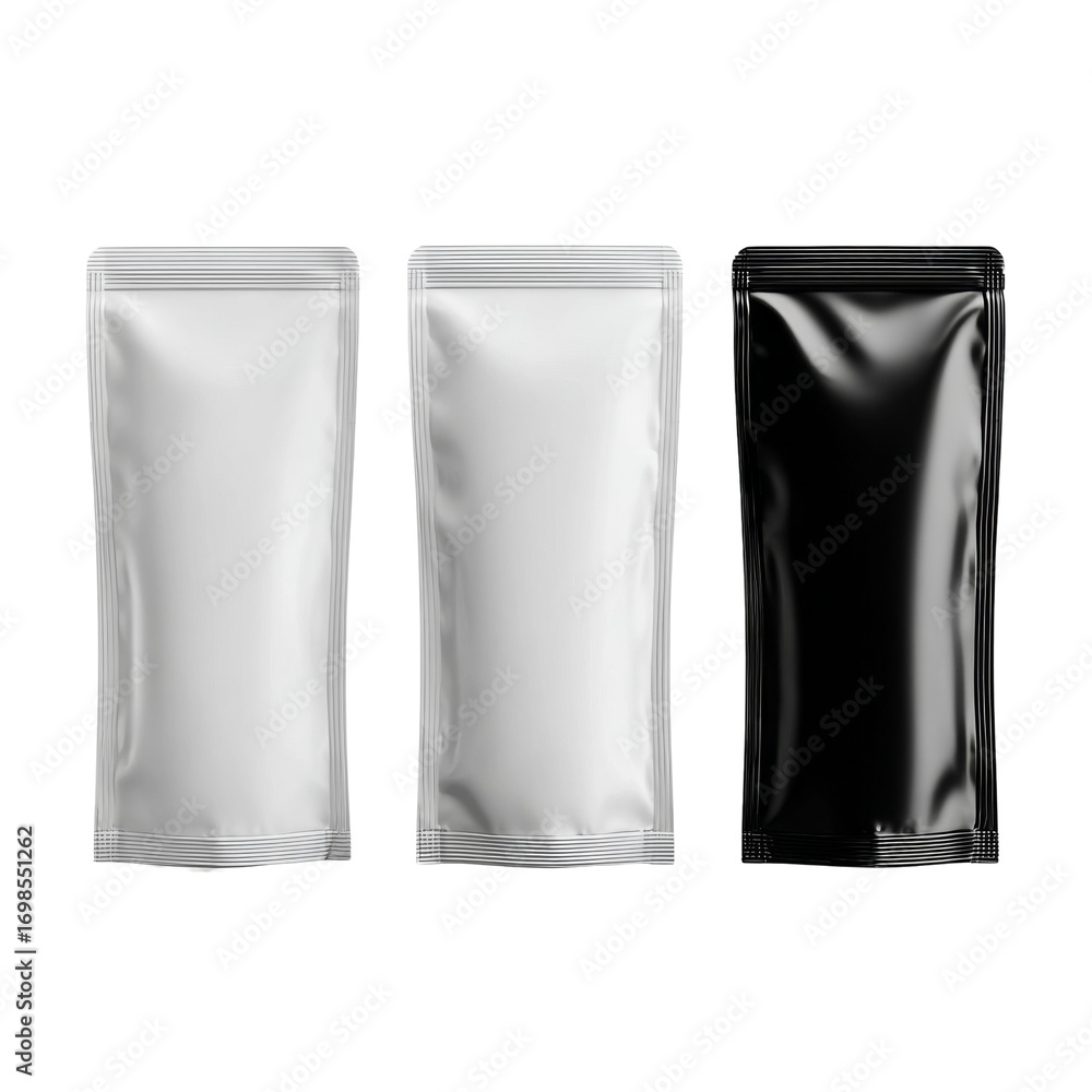 Poster sleek product pouch mockup featuring multiple colors isolated on transparent space minimal style