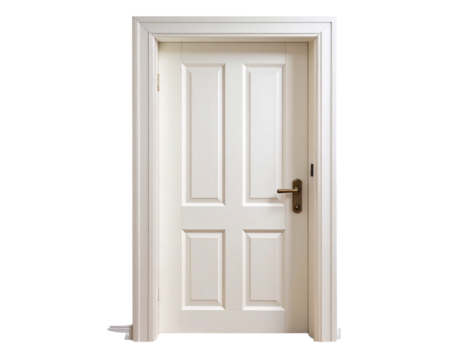  Modern Minimalist Entryway with Clean White Door and Warm Light Spill, Front View, Isolated PNG